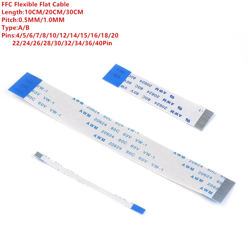 

10 шт плоский гибкий кабель FFC FPC AWM 20624 80C 60V VW-1 1,0 мм 4/5/6/8/10/12/14/16/18/20/24/26/30/32 Pin