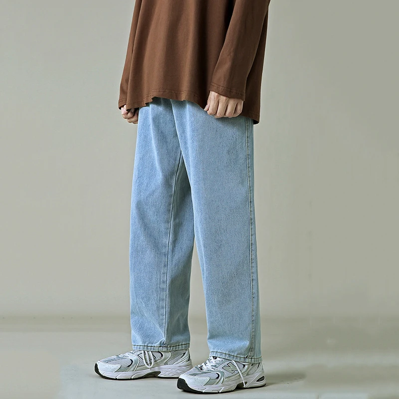 European and American Men's Trend Jeans Ins Trend Loose Straight Nine Points Wide Leg Trousers Streetwear Ins Hot Selling Denim