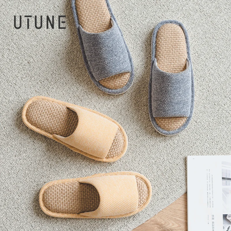 UTUNE тапочки из пеньки, шлепанцы для мужчин и женщин, сандалии из натурального льна, резиновая летняя обувь Paltfrom EVA, мягкая дышащая обувь с перекрестной шнуровкой