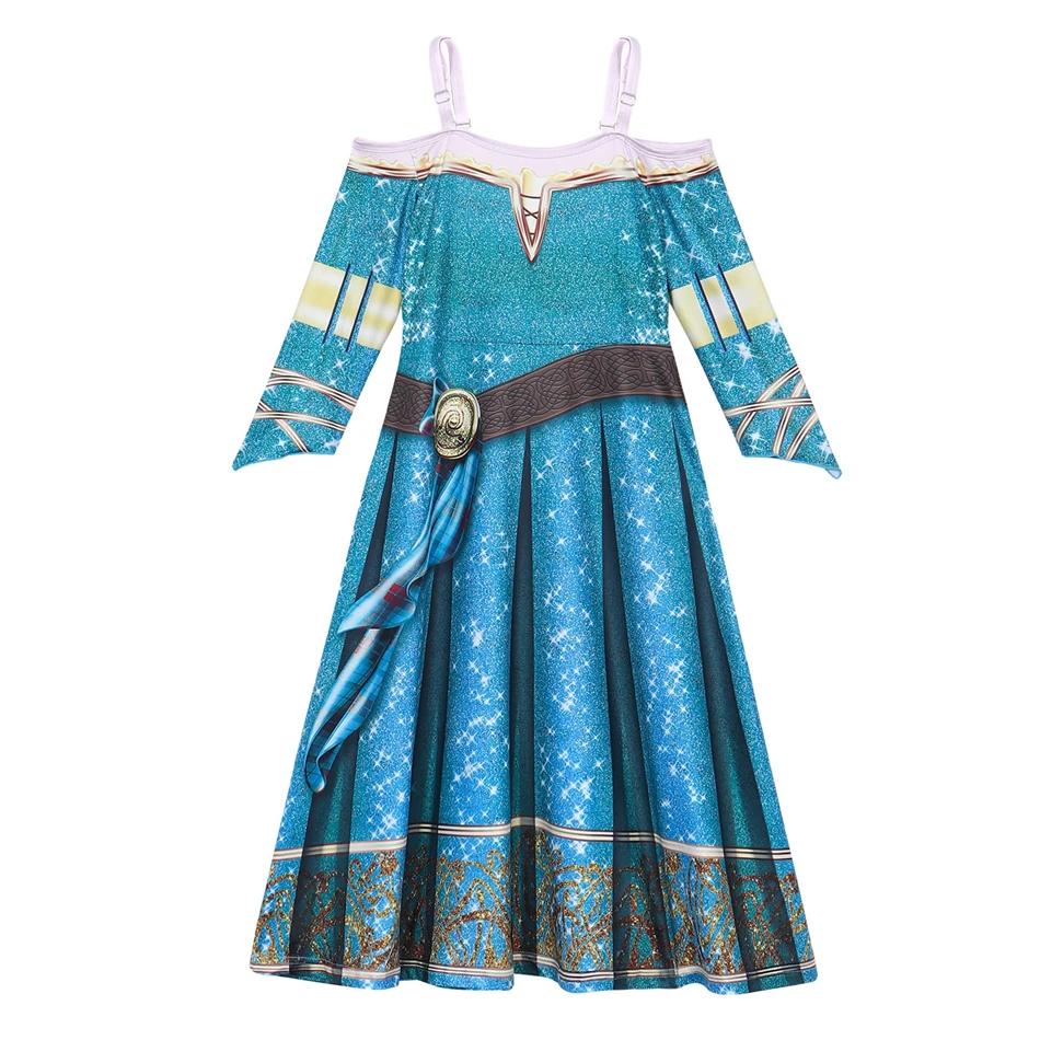 Girls Merida Long Sleeve Costume Kids 3D Print Brave Princess Dress Children Cosplay Halloween Carnival Theme Party Charm Outfit