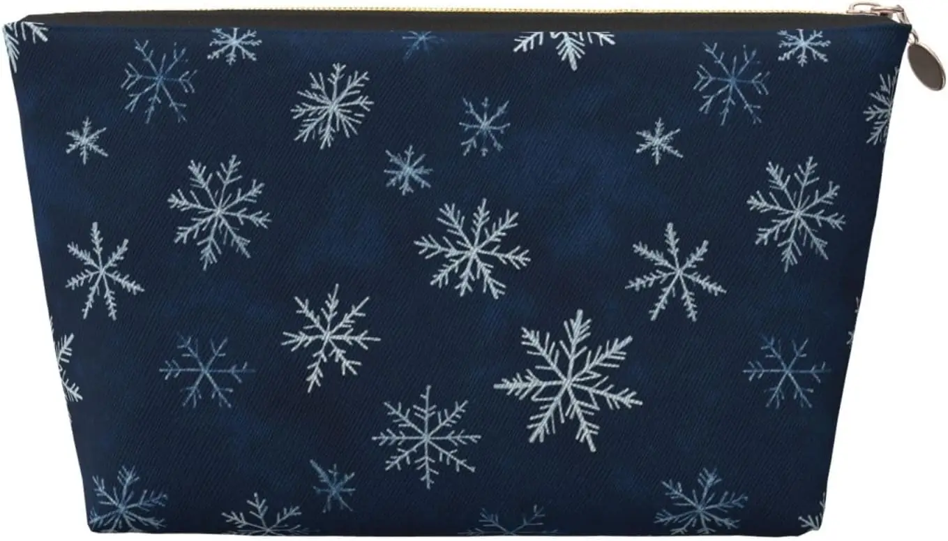 Косметичка темно-синяя снежинка зимняя рождественская косметичка дорожный