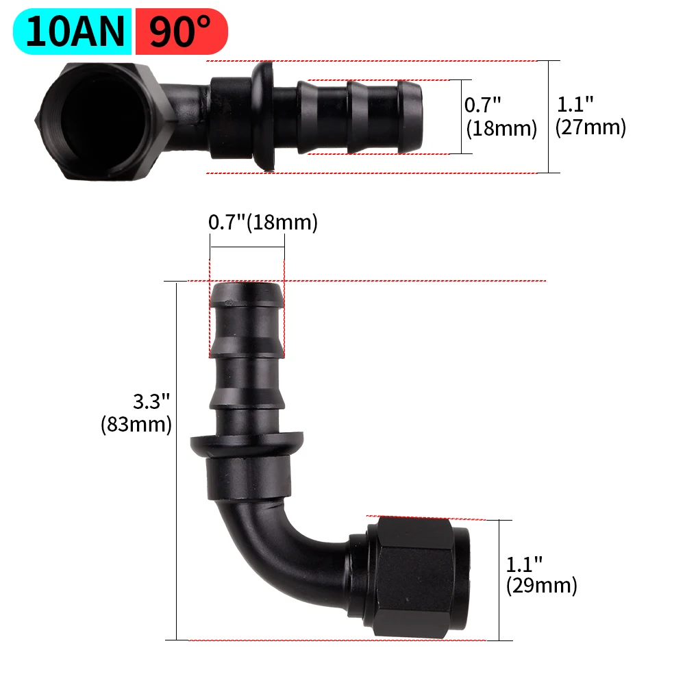 AN4/AN6/AN8/AN10/AN12 Прямой 0/45/90/180 градусов с внутренней резьбой для нажимного замка, фитинг для конца шланга, комплект адаптеров для масляного топливного шланга