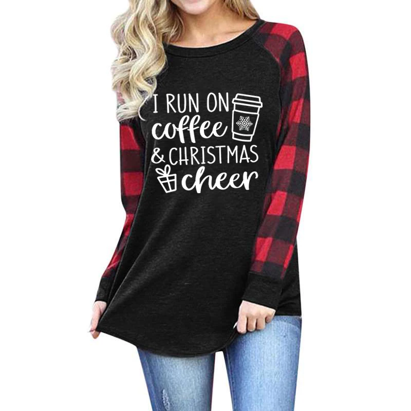 

I Run on Coffee Christmas Printed Hoodies Autumn Streetwear Women Pullover Fashion Tops Warm Clothes Christmas Printing Hoodies