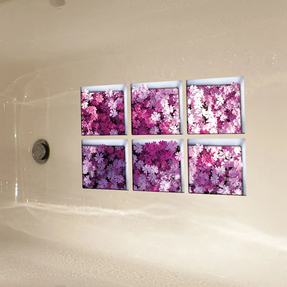 

6 3D Bathtub Stickers Non-slip Removable Bathtub Decals Wall Stickers for Bathroom Toilet (13x13cm)