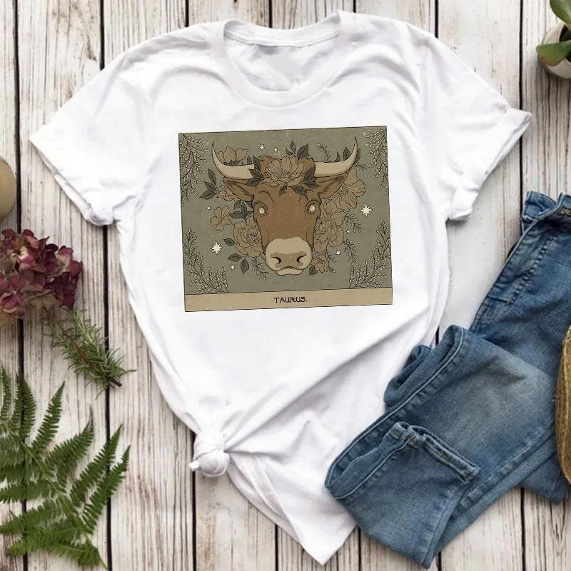 

Модные женские футболки с принтом бычьей головы, женские топы с мультяшным принтом, футболки, Милая женская футболка с графическим принтом, ...