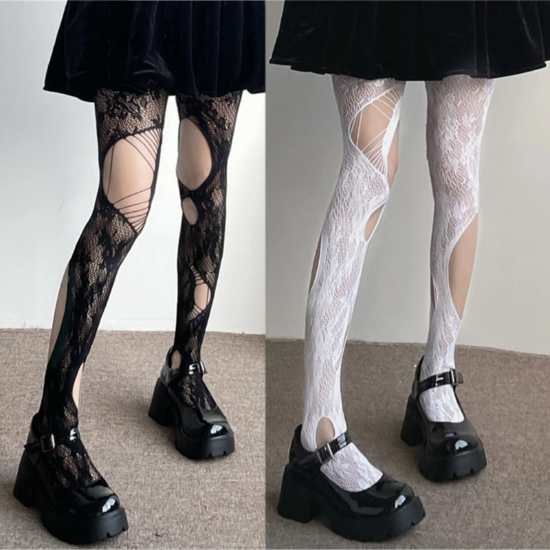 

Y166 Rose Flower Pattern Fishnet Pantyhose Leggings Women Sexy Ripped Hole Tights