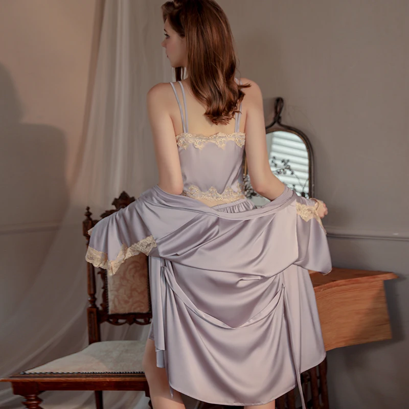 Sexy Mousse Girls Solid Color Private Room Pajamas Lace Embroidery Pleated Shorts Cardigan Nightdress Women's Home Clothes Suit