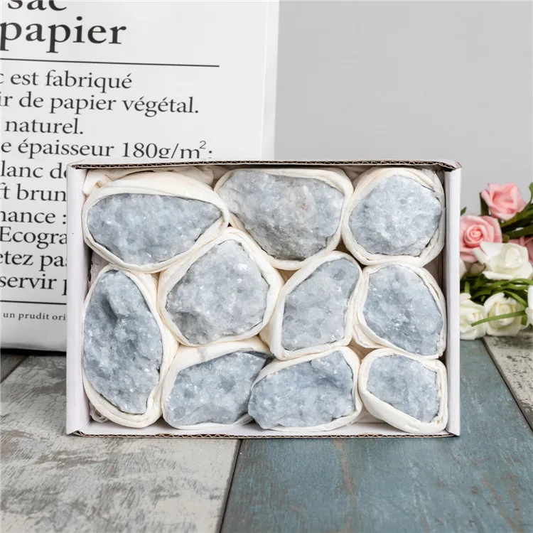 1 BOX Natural Blue Celestite Cluster Stone Mineral Specimens Home Decor Crystal Stone Crystal Cluster Feng Shui Decoration Raw