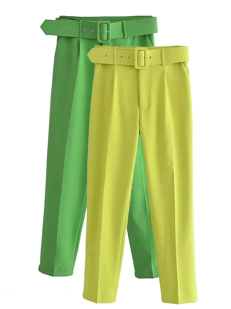 

Aonibeier 2022 Femme Pantalons OL Style Women Blazer Trousers Sets Office Lady Suit Pants Ankle Length Career Pants With Belt
