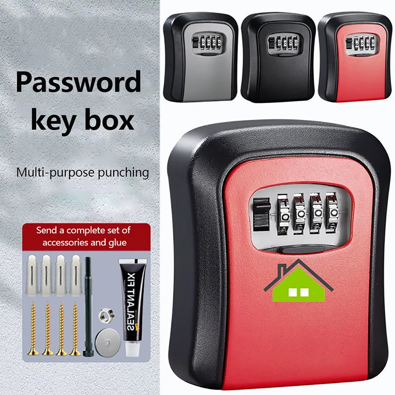 

1PC Wall Mount Key Storage Secret Box Organizer 4 Digit Combination Password Security Code Lock No Key Home Key Safe Box