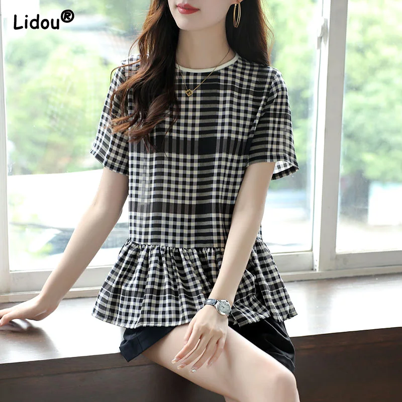 

Fashion Summer New Casual O-neck Short Sleeved T-shirts Straight Loose Chiffon Thin Top Comfortable Wild Korean Women's Clothing