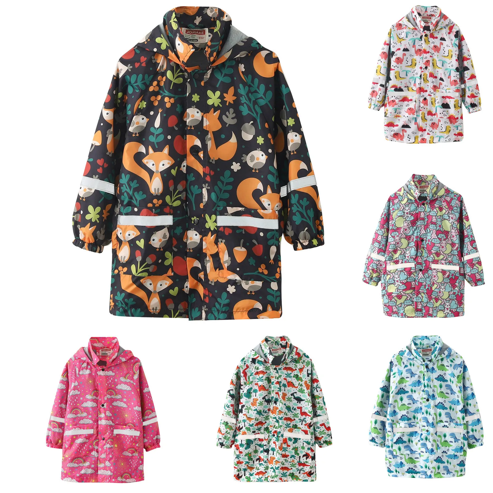 Детская ветровка с капюшоном на пуговицах принтом |