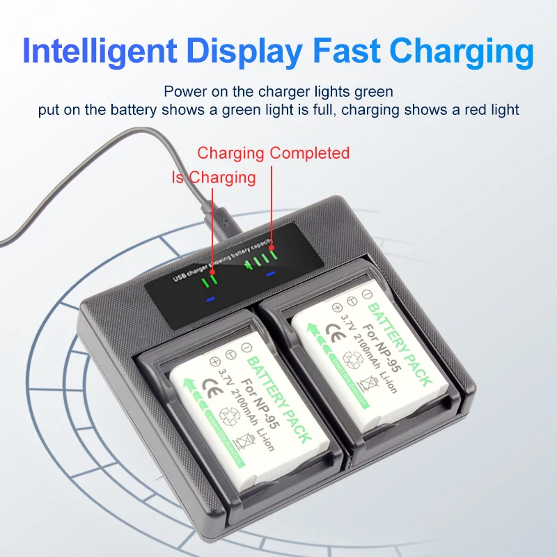 Внешний аккумулятор с ЖК-дисплеем и двойным USB-зарядным устройством NP95 для Fujifilm