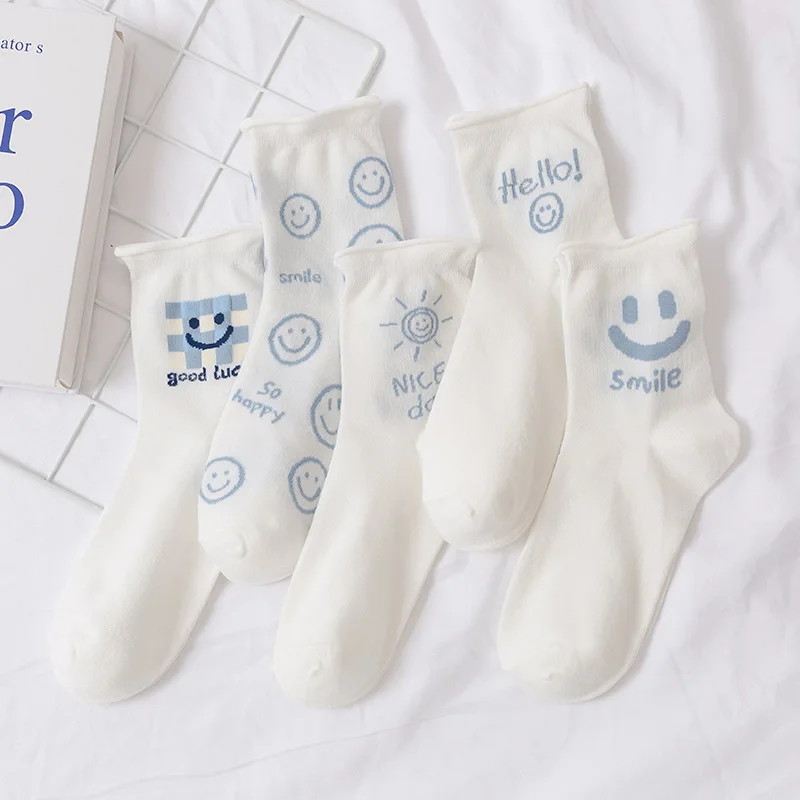 

Cute Woman Clothes Curling Socks Women's JK Kawaii Japanese Harajuku Smiling Face Thin Trendy College Style Underwear