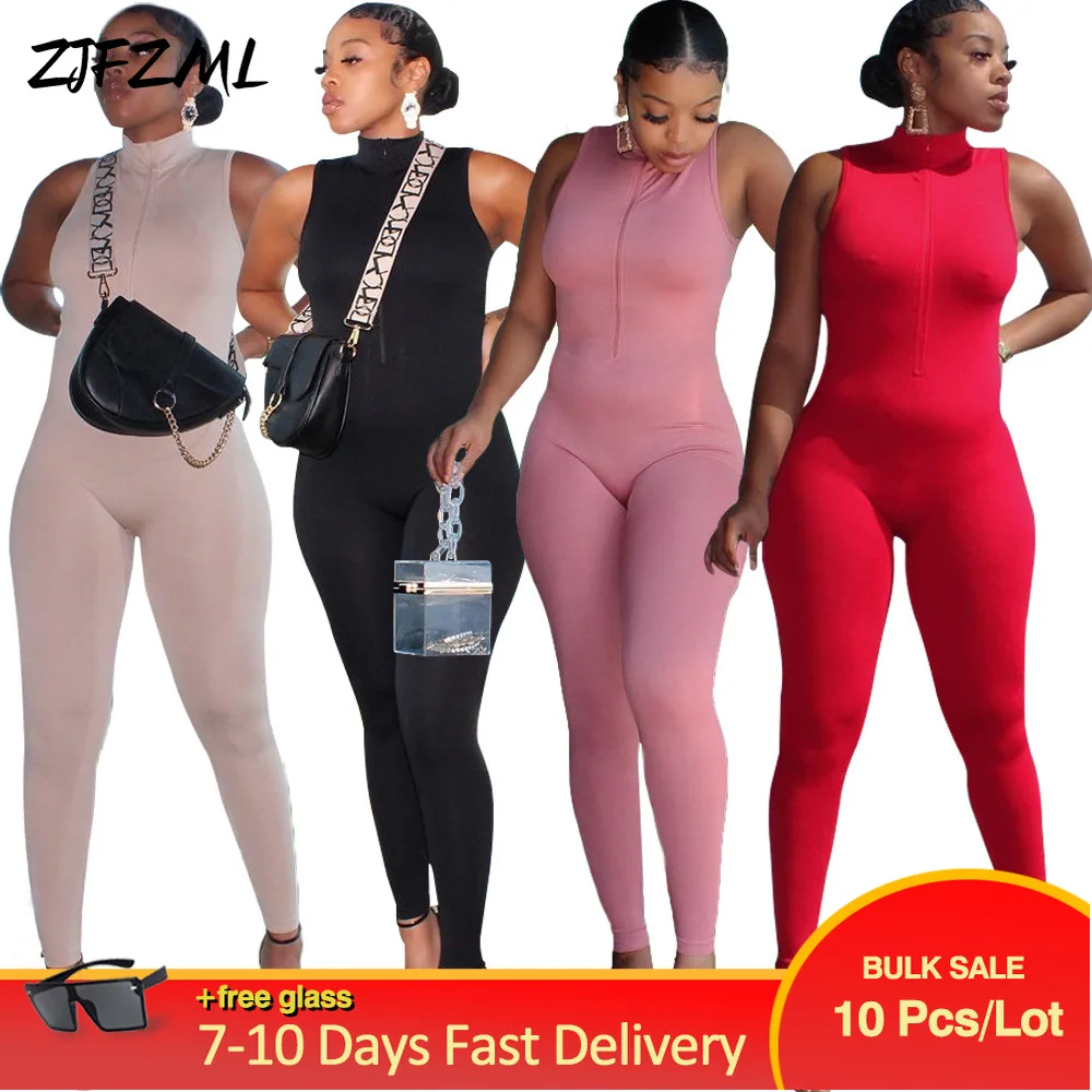 

Оптовая продажа товаров, спортивная одежда для активного отдыха, тонкий цельный комбинезон для женщин, летний клубный комбинезон без рукавов на молнии спереди