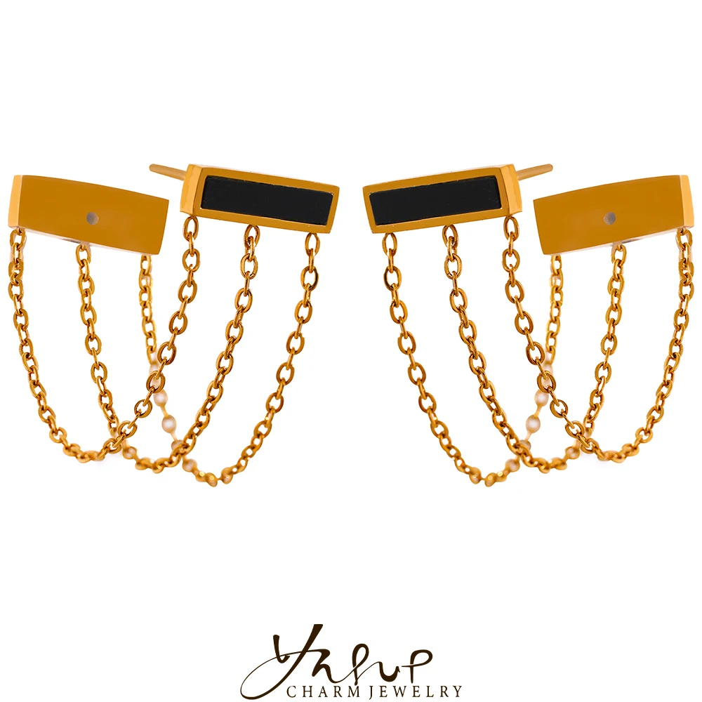 

Yhpup PVD Gold Plated Chain Tassel Chic Drop Dangle Earring 2022 Trend Stainless Steel Delicate Shell Acrylic Fashion Jewelry