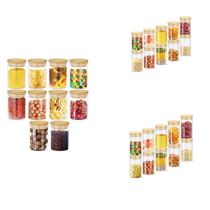 

LBER Glass Jars With Bamboo Lids, Spice Jars, Glass Storage Containers With Airtight Lids For Kitchen, Spices, Coffee, Tea