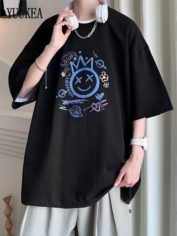 

YUUKEA Summer Kawaii Graphic Printing T Shirt for Men Casual Cotton Short Sleeve O Neck Tees Women Korean Loose Trendy Base Tops