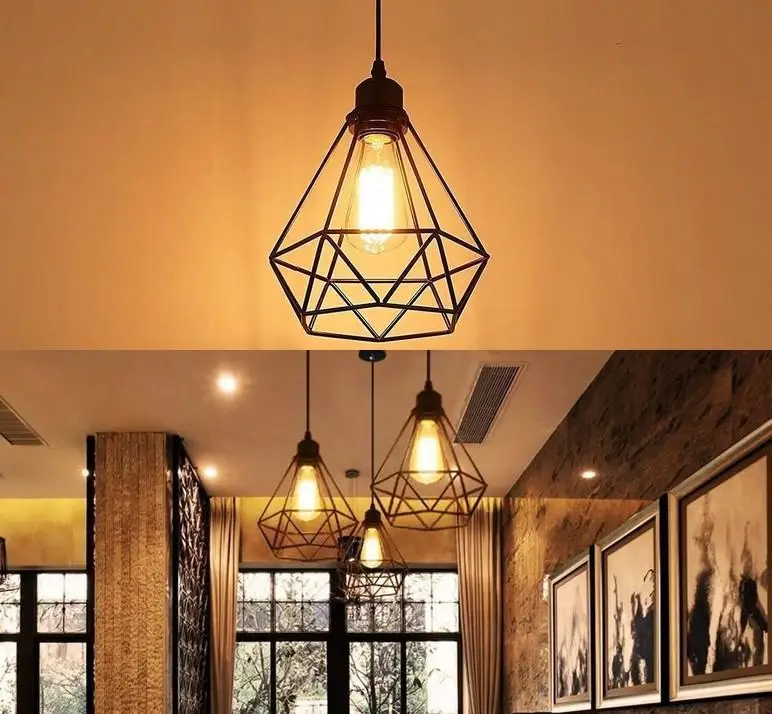 

1pc Vintage Metal Lampshade Diamond Birdcage Chandelier Lampshade for Dining Room Bedroom Cafe Living Room