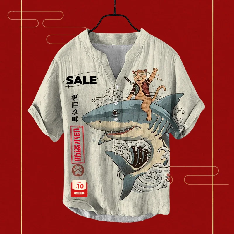 Мужская Гавайская пляжная рубашка высокого класса мужская с 3D принтом v-образный