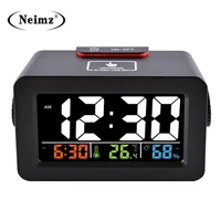 Gift Idea Bedside Wake Digital Alarm Clock with Thermometer Hygrometer Humidity Temperature Table Desk Clock Phone Charger