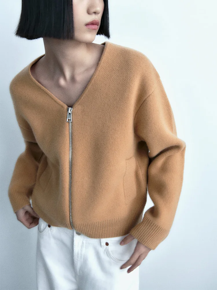 

Winter Clothes For Women Sweaters 2023 Solid Casual Loose Cardigan Bomber Coat Zip Up V Neck Long Sleeve Knit Cardigan Sweater