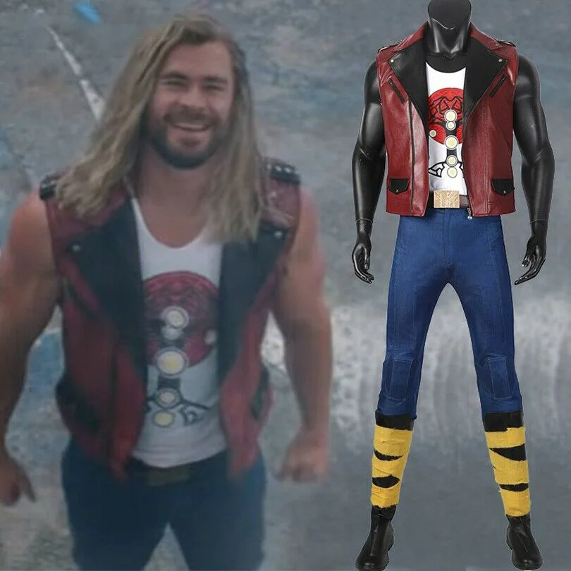 Thor Love And Thunder Cosplay Costume Superhero Thor Red Coat Vest Pants Belt Set Halloween Party Men's Uniform Set