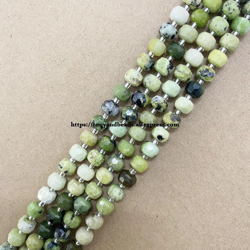 

Natural Stone Diamond Cuts Faceted Rondelle China Material Chrysoprase Jade 7" Loose Beads Size 8x6mm For Jewelry Making DIY