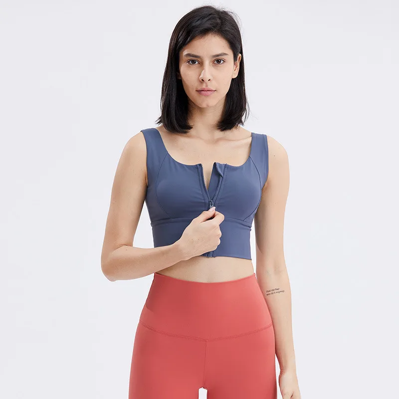 

Sexy Sports Bra Top Women Bra Solid Color Yoga Wear Gym Fashion Beauty Back Front Zipper Butter Soft Breathable Outdoor Leisure