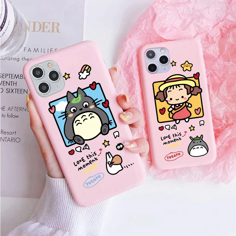 

Totoro Spirited Away Candy Color Pink Phone Cover For iPhone 11 12 13 14 Pro Max X XR XS Max 7 8 14 Plus 12 13Mini Soft TPU Case