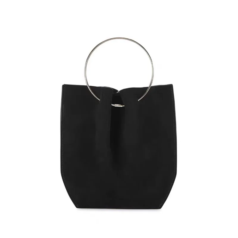 The R0w Handbag Women's Vintage Style Metal Circular Handbag Advanced Simple Fashion Wrist Bag Made of Cowhide Material