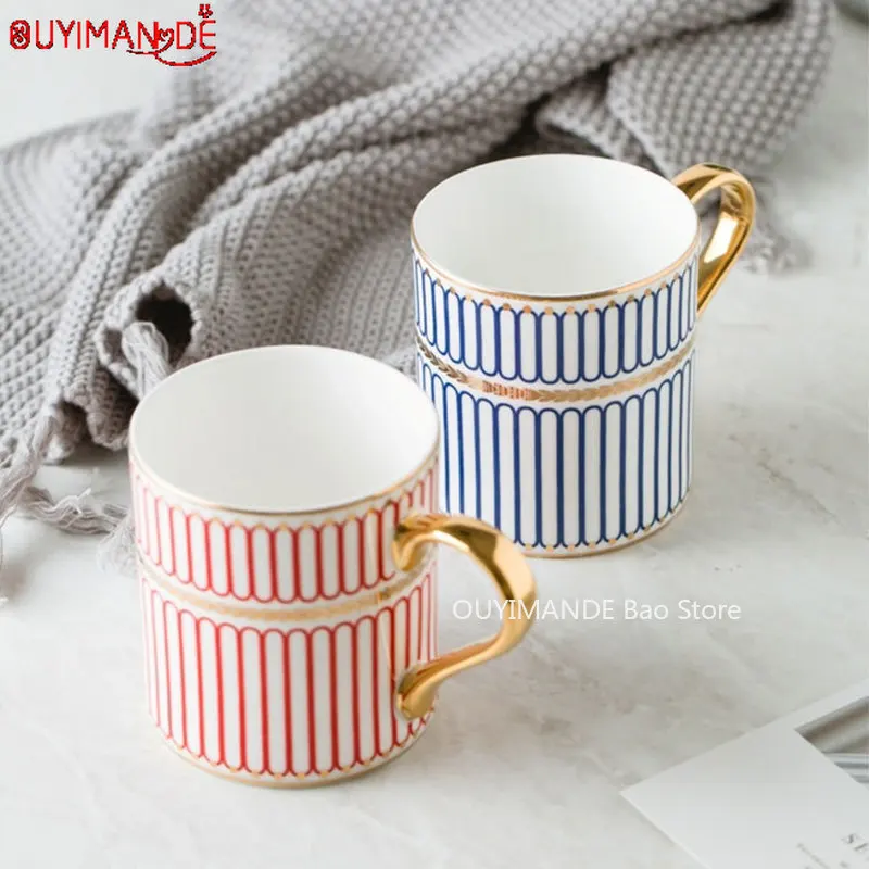 

350ml Creative ceramic cup British Style Luxury Gold Stripes Bone China Coffee Mug Afternoon Water Tea Drink Cup with Gift Box