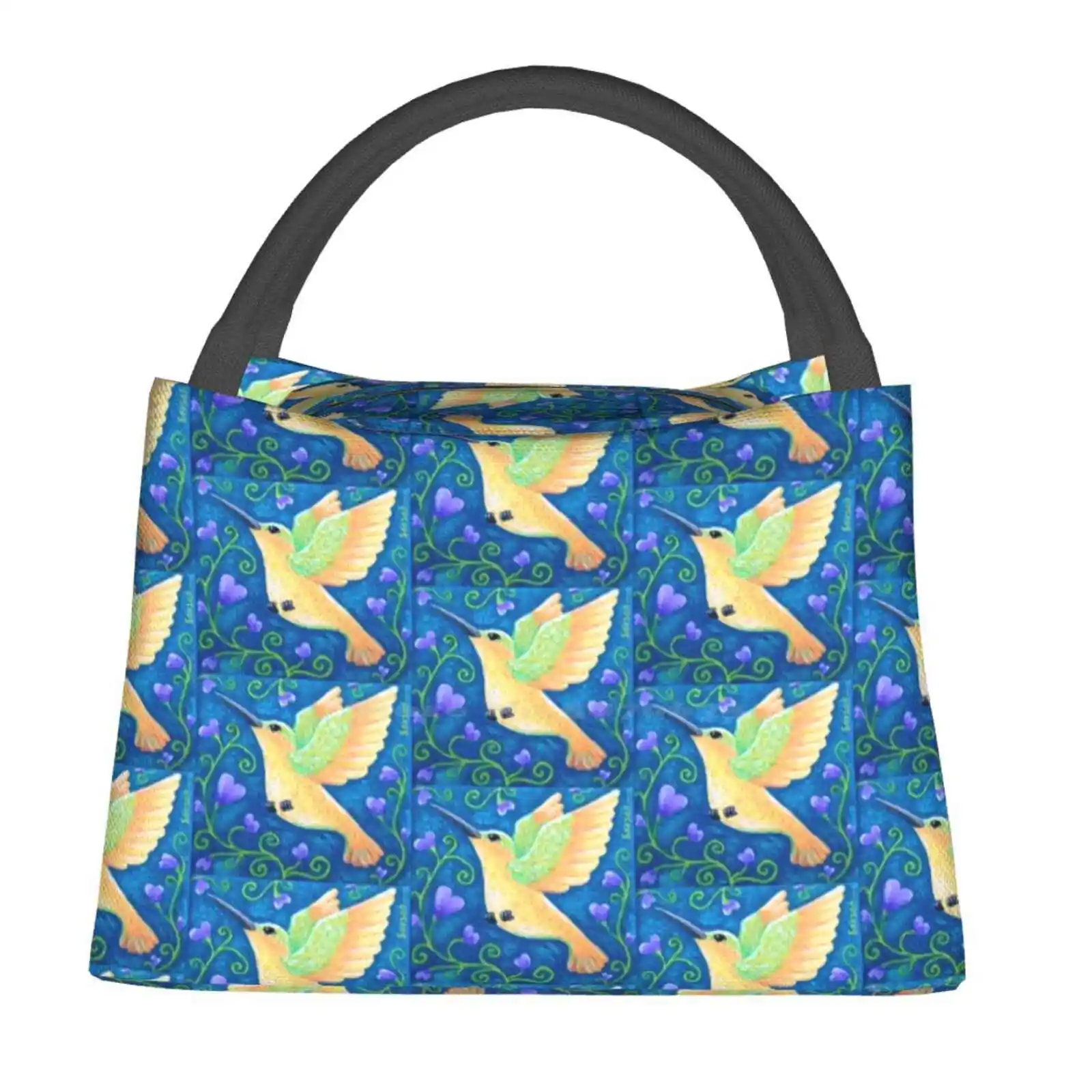 

Термоизолированная сумка-холодильник с золотым Колибри, индивидуальный подарок, колибри, колибри, птица, золотые цветы, фиолетовая, синяя, А...