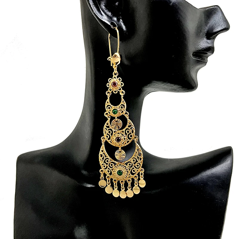 

Moon Shape Dangle Earrings with Rhinestone for Women Gold Plated Drop Earrings Middle East Wedding Jewelry Bridal Gifts