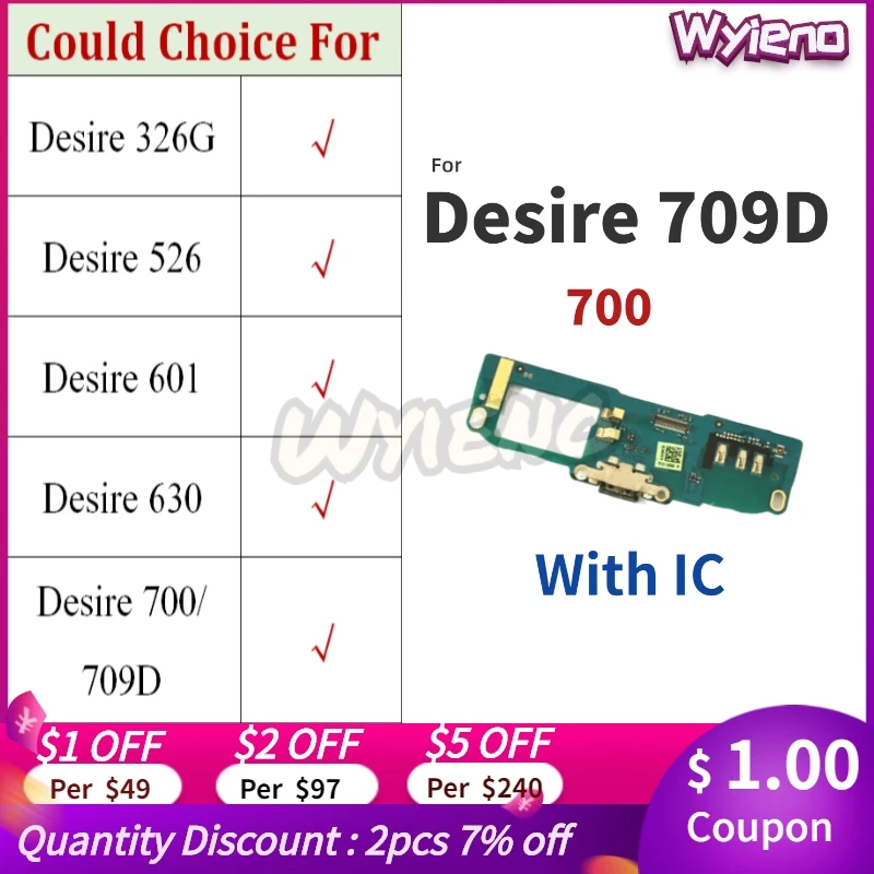 Wyieno Лучший для HTC Desire 526 601 630 700 709D Микро USB Док-зарядное устройство порт Зарядный гибкий кабель Подключение к плате микрофона.