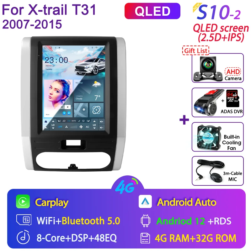 

Srnubi 9,7 "Android 11 автомобильное радио для Nissan X-Trail 2 T31 2007-2015 мультимедийный плеер 2Din 5G WIFI Carplay GPS QLED головное устройство
