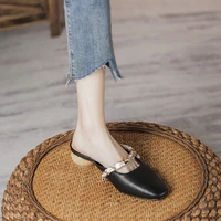 2022 luxury summer women sandals square toe thick heel flip flop moccasin heels outdoor ladies slippers slides women designer