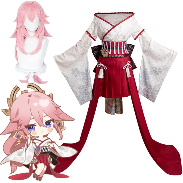 

Yae Miko Cosplay Costume Wig Anime Game Genshin Impact Fantasy Women Kimono Halloween Carnival Clothing For Disguise Ladies Cafe