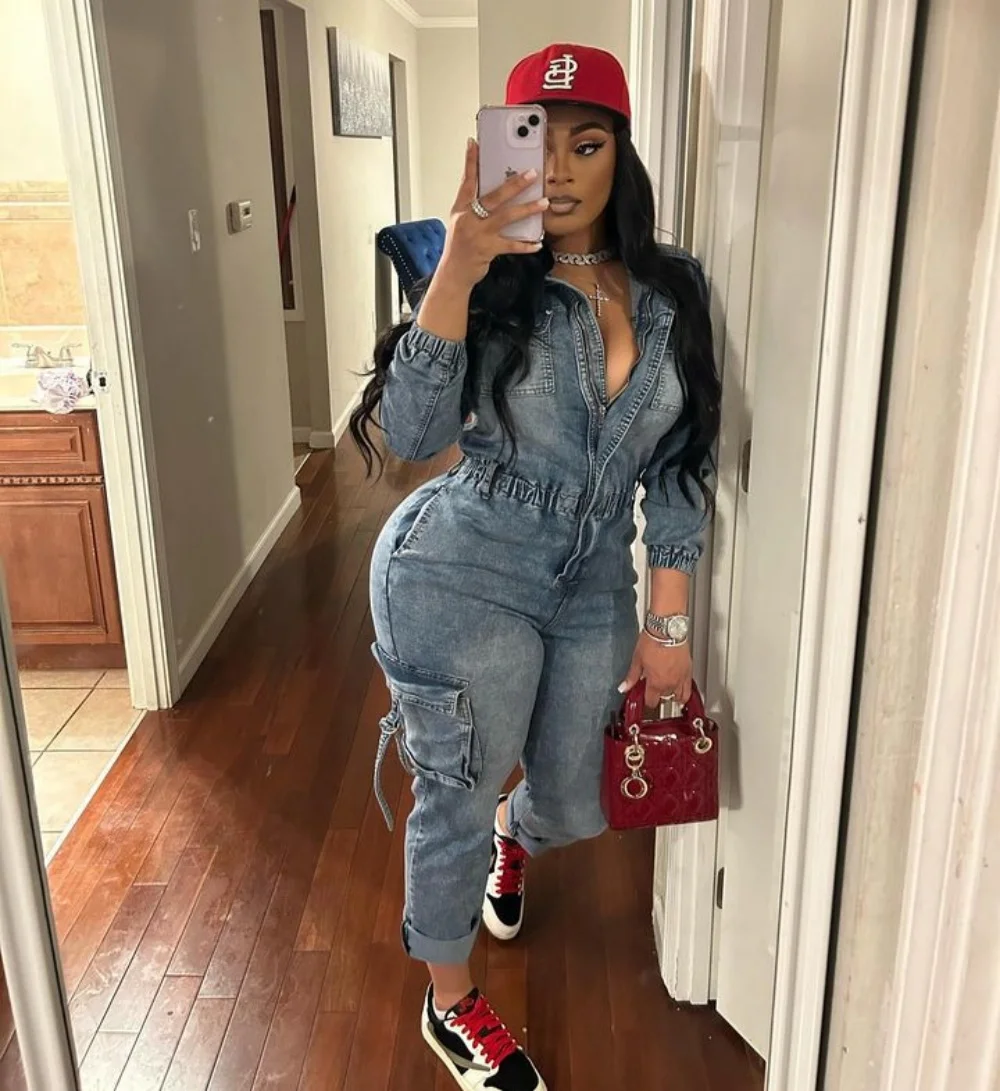 Женский комбинезон осень-зима модные эластичные джинсовые брюки-карго с