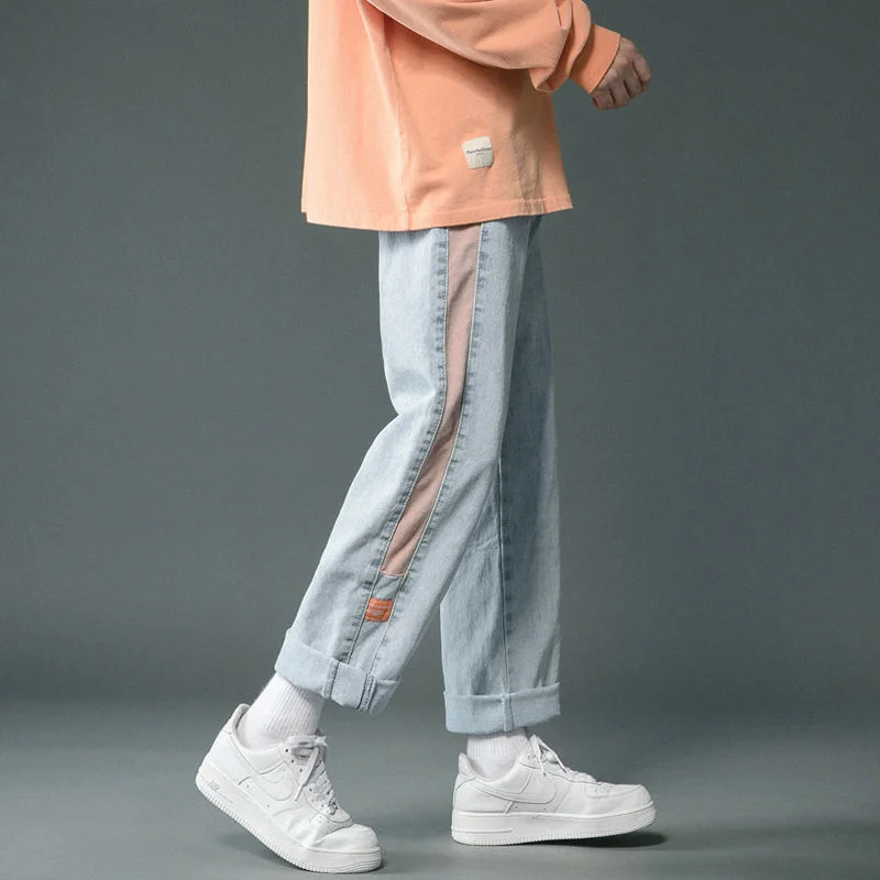 

Джинсы мужские в полоску, свободные прямые повседневные штаны, нейтральная уличная одежда, в стиле хип-хоп, дыхательный ток, для колледжа