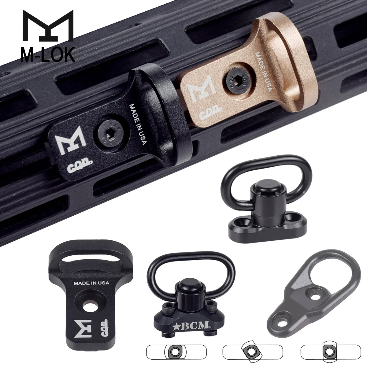 Фото Tactical CNC CQD Shoulder Strap Quick Sling RSA GBB Sling Mount Adapter MLOK 20mm Rail Hunting Airsoft Rifle QD Slings AR15 AK47 №1