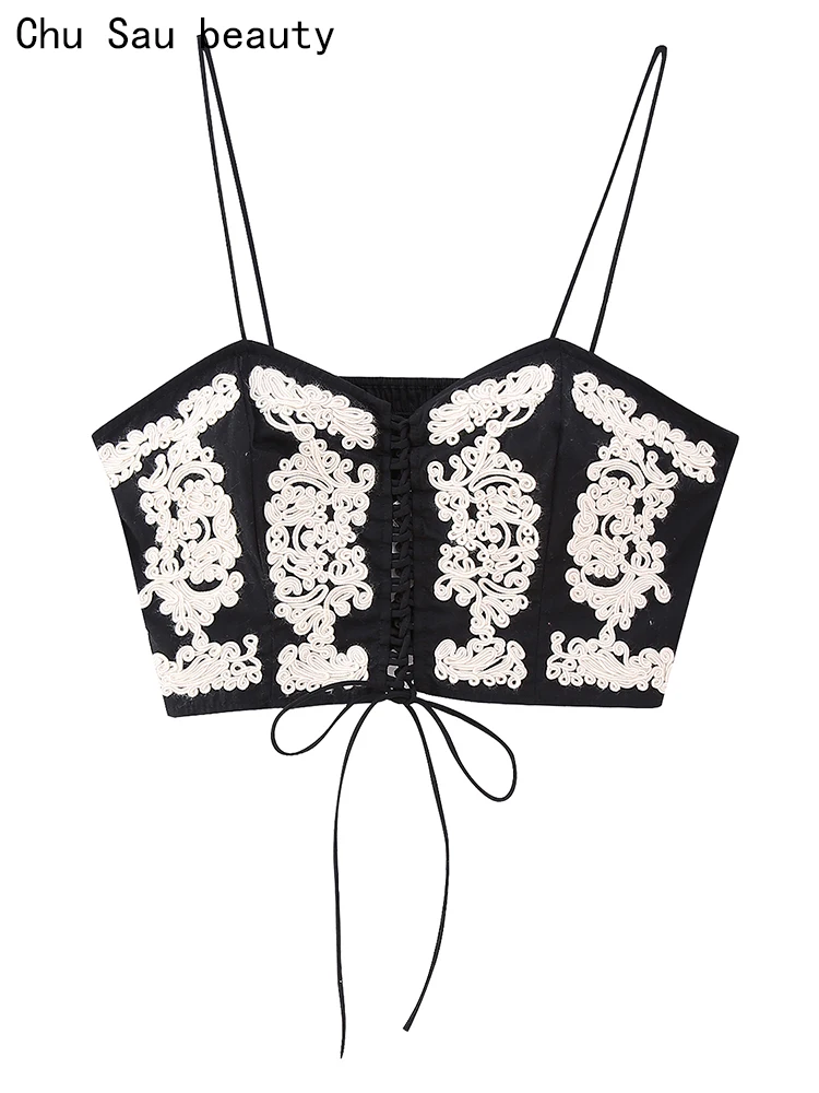 

Женский короткий топ с цветочной вышивкой, с открытой спиной