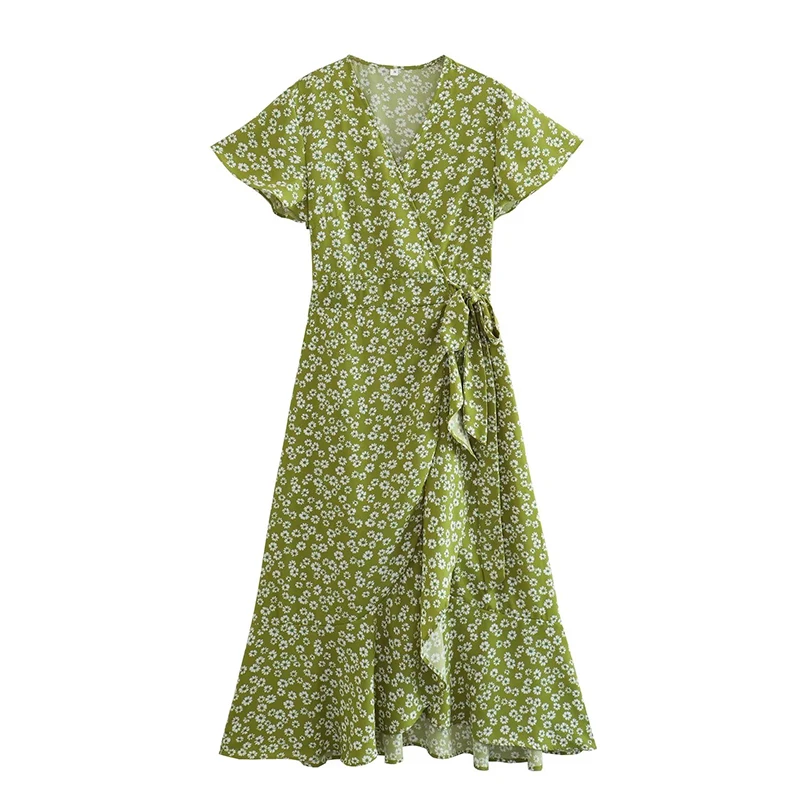 

Женское платье с запахом YENKYE, длинное праздничное платье-трапеция с цветочным принтом маргариток, коротким рукавом и V-образным вырезом, лето 2023