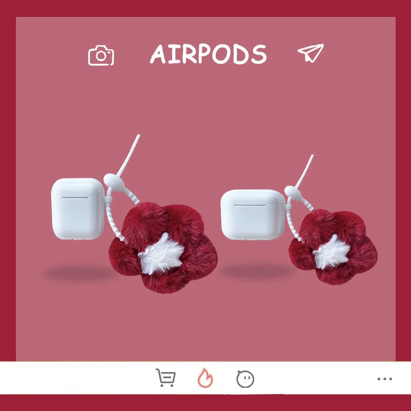 

Creative Personality Plush Wine Red Flowers Apple AirPods 2 Case Cover AirPods Pro Case IPhone Earphone Accessories Air Pod Case