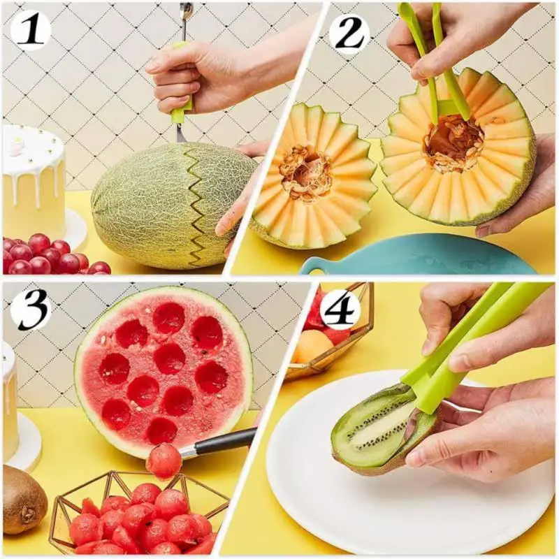 

Food Grade Plastic Watermelon Slicer Cutter Easy To Clean Multi-function Kitchen Gadgets Stainless Steel Fruit Pulp Separator