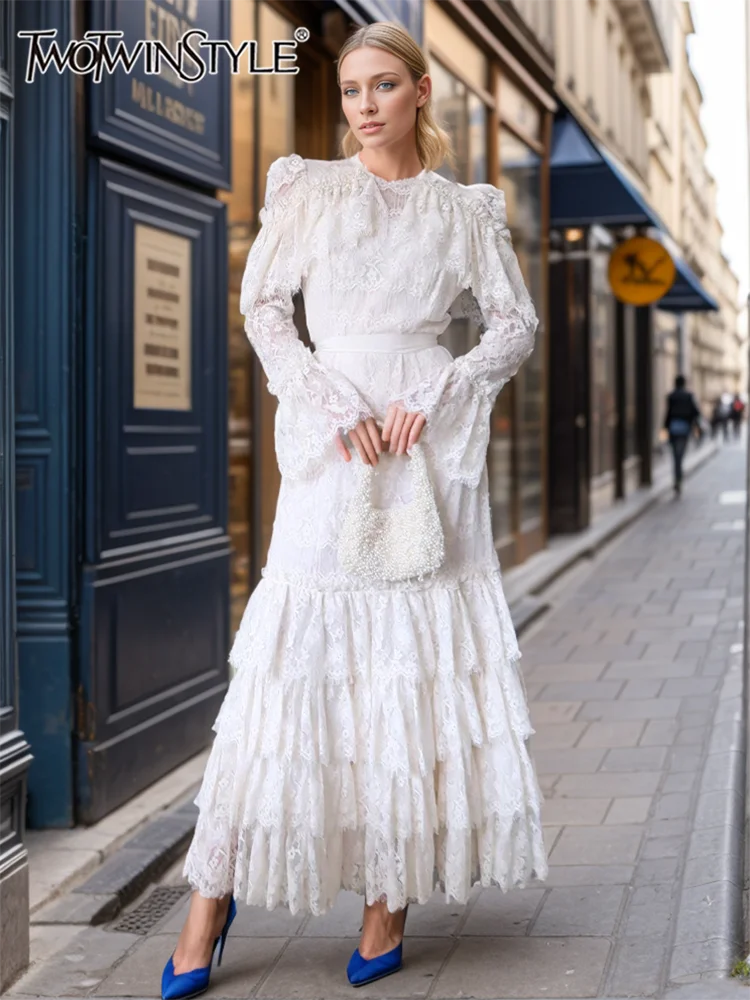 TWOTWINSTYLE однотонные лоскутные оборки элегантные длинные платья для женщин с