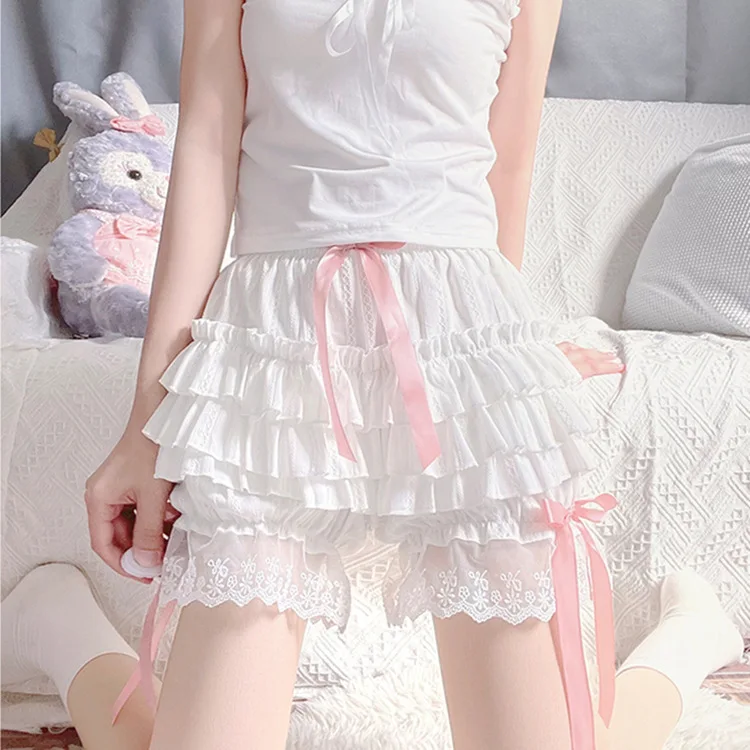 

Sweet Maid Ruffles Safe Short Pants Women Kawaii Stripe JK Pumpkin Shorts Gothic Lolita Underpants Cute Cotton Bloomers