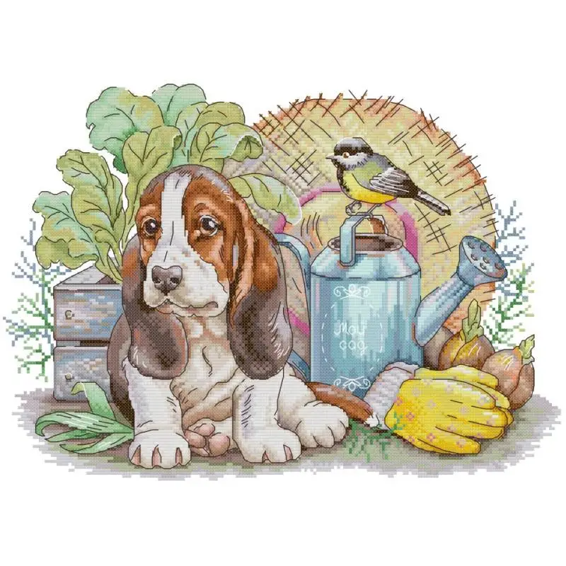 Садовый щенок с рисунком животного набор для вышивки крестом Ada 14 16 11ct белый