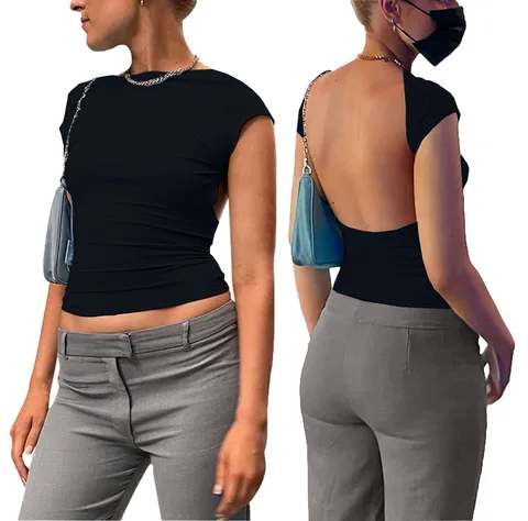 Новинка, сексуальные женские топы с открытой спиной Y2k, женский короткий топ, однотонная одежда для женщин, летняя Эстетическая одежда 2023