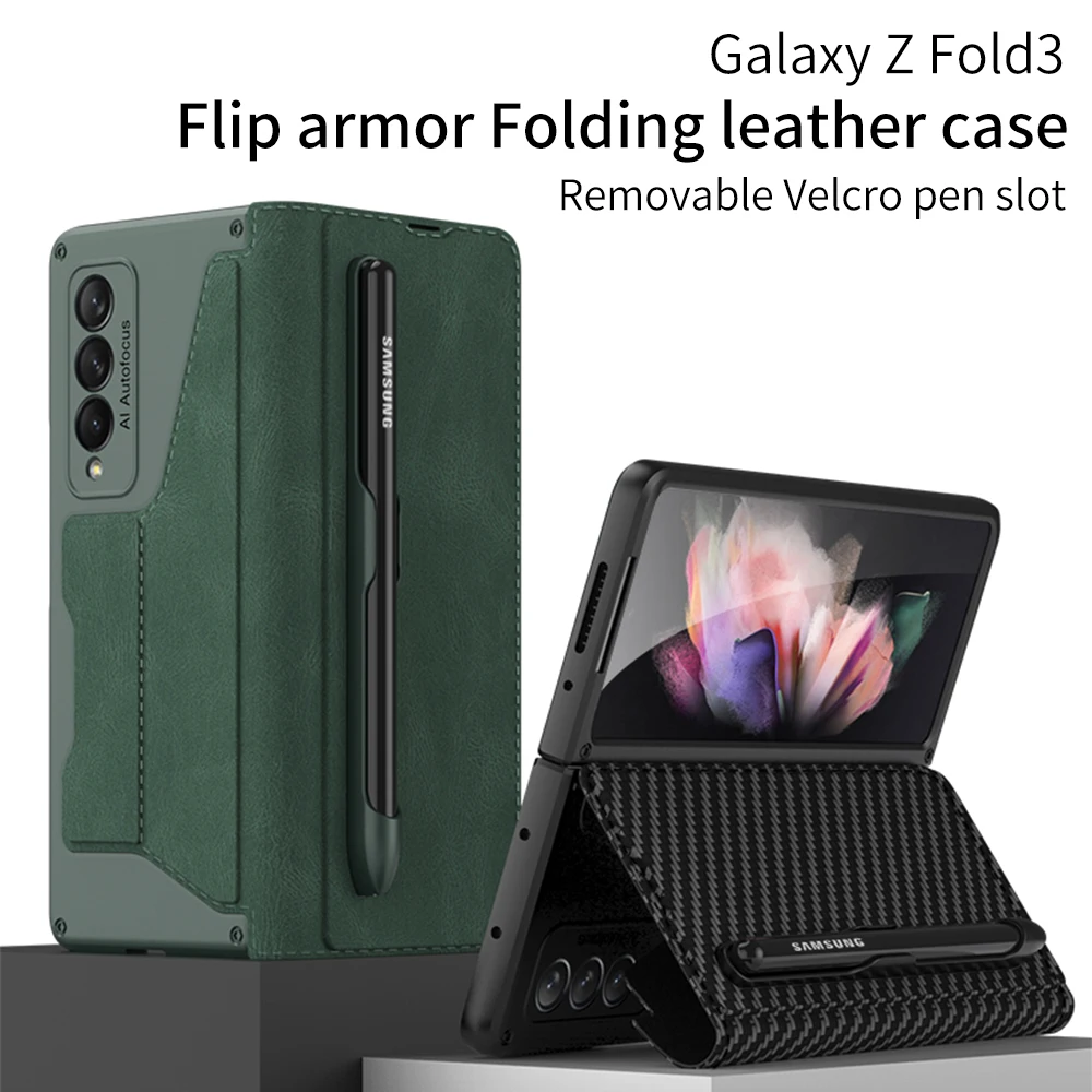 Leather Case For Samsung Galaxy Z Fold 4 3 Case Z Fold4 Fold3 Case With Pen Slot Card Solt Holder Flip Wallet Cover For Z Fold4